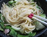 チンゲン菜とベーコンのふわふわ卵パスタ作り方5写真