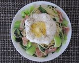 チンゲン菜とベーコンのふわふわ卵パスタ作り方6写真