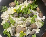 春キャベツと菜の花のワンパンあさり蒸し作り方2写真