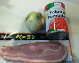 ブロックベーコンと新玉ねぎのトマトパスタ作り方1写真