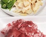 豚コマとタケノコとネギの甘辛炒め作り方1写真
