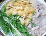 水菜と油揚げと豚三枚肉薄切りの手間なし鍋作り方5写真