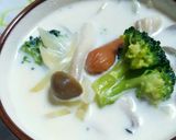 シメジとウインナーの牛乳スープ作り方3写真