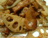 本日の一品。れんこん豚バター焼きです。作り方5写真