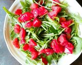 旨い塩で。完熟トマトと温泉卵のサラダ。作り方3写真
