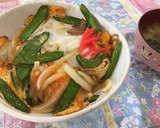 簡単ヘルシー♡絹さやと新玉ねぎの卵とじ丼作り方4写真