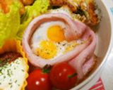 休日の娘の手作りプリティーハムエッグ作り方7写真