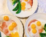 休日の娘の手作りプリティーハムエッグ作り方8写真