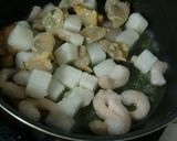 シーフードとパクチーのアヒージョ・パスタ作り方4写真
