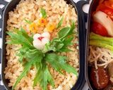 アスパラ十字架 漬物と水菜ブーケ玄米弁当作り方1写真