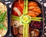 アスパラ十字架 漬物と水菜ブーケ玄米弁当作り方6写真