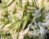 ワンパン!アスパラとキャベツの魚介パスタ作り方1写真