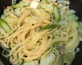 ワンパン!アスパラとキャベツの魚介パスタ作り方5写真