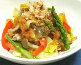 レンジで♪豚肉と野菜の梅だれ蒸しサラダ作り方7写真