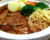 土鍋でビックリBIGな煮込みハンバーグ作り方17写真