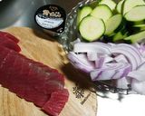 ズッキーニと玉ねぎのマグロステーキ作り方1写真