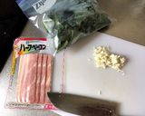 白だしで☆ほうれん草とベーコン和風パスタ作り方1写真