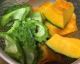 かぼちゃとゴーヤの煮物作り方1写真