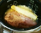 コーンご飯と蒸し鶏同時に調理♪作り方2写真