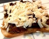 残り物アレンジ✨すき焼きチーズトースト作り方3写真