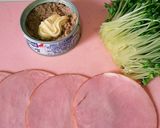 材料４つ♡簡単ハムのかいわれツナマヨ巻作り方1写真