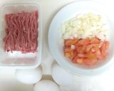 トマトとひき肉の甘辛オムレツ丼作り方1写真