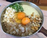 まいたけとれんこんのお好み焼作り方2写真