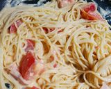 簡単☆さっぱり！トマトで赤いカルボナーラ作り方10写真