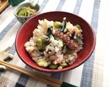 ワカメスープで作ろう♬枝豆ごろごろタコ飯作り方4写真