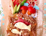 簡単時短★牛丼 おさかなさん弁当作り方4写真
