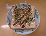 千切りキャベツ山盛りお好み焼き風トースト作り方6写真
