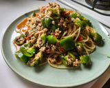 ピーマンとミニトマトと豚ひき肉で！トマト味パスタ作り方8写真
