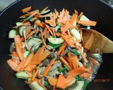 本しめじ、ヒラタケ、夏野菜のソース炒め作り方7写真