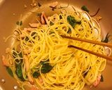 簡単＊サラダ菜とベーコンの和風パスタ作り方5写真
