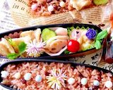 もち麦入りあずきご飯 揚げ餃子 秋弁当作り方1写真