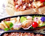 もち麦入りあずきご飯 揚げ餃子 秋弁当作り方2写真