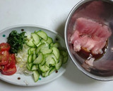 あたた生だししょうゆでまぐろの中華サラダ作り方1写真