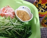 １分★簡単【水菜とカニカマのなめ茸和え】作り方3写真