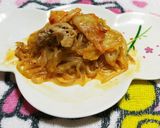 白滝の豚キムチのクリ~ムマヨパスタ風。作り方5写真