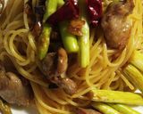 カラスミと砂肝とアスパラのパスタ♪作り方11写真