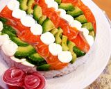 誕生日やお祝いに♡ストライプ寿司ケーキ作り方10写真