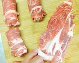 お弁当に豚薄切り肉のぐるぐる巻きとんかつ作り方1写真