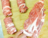 お弁当に豚薄切り肉のぐるぐる巻きとんかつ作り方1写真