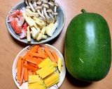 優しいお味♡姫冬瓜の油揚げとカニかま煮♪作り方1写真