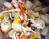 優しいお味♡姫冬瓜の油揚げとカニかま煮♪作り方6写真