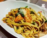 秋鮭とキノコの豆乳パスタ作り方6写真