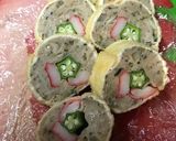 鶏ひき肉のカニカマオクラのお花油揚げ巻き作り方5写真