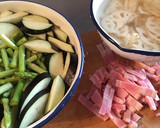秋野菜とベーコンの和風パスタ作り方3写真
