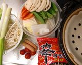蒸し鍋からの締めに辛ラーメン作り方1写真
