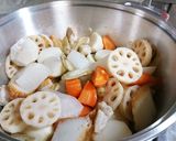 無水鍋で里芋と根菜・さつま揚げの煮物作り方4写真